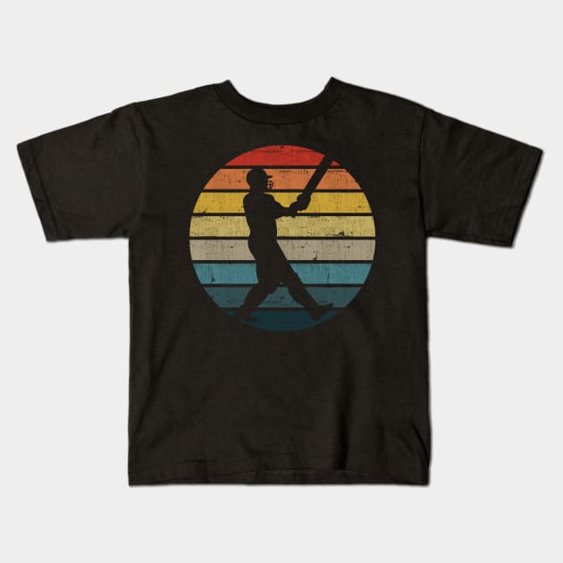 Cricket Player Silhouette On A Distressed Retro Sunset product Kids T-Shirt by theodoros20